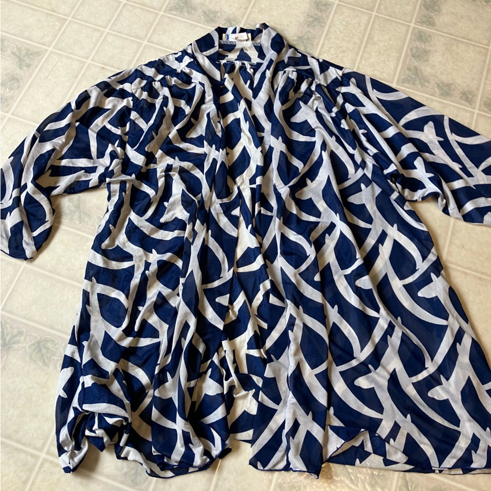 Vintage Oscar de la‎ Renta Swimwear Cover Up Blue White Abstract Print